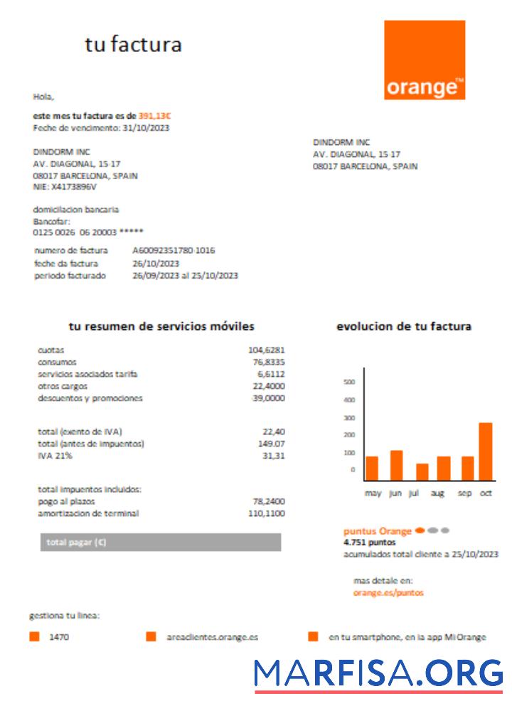 Downloadable Orange Spain utility business bill, SCR real example